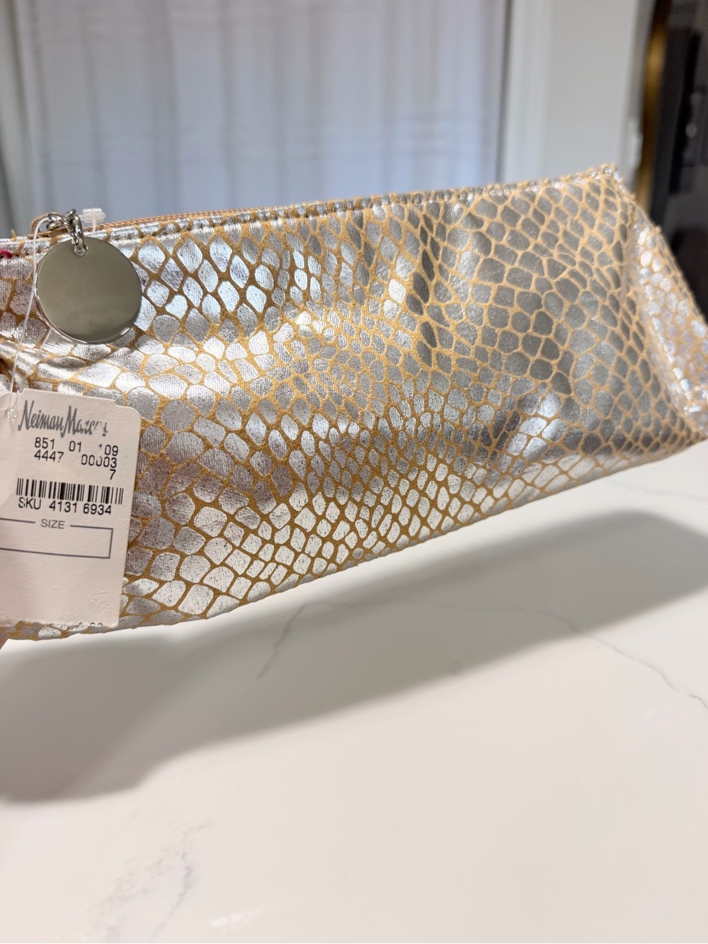 Neiman Marcus NWT Metallic Gold Snake-Print Cosmetic Pouch